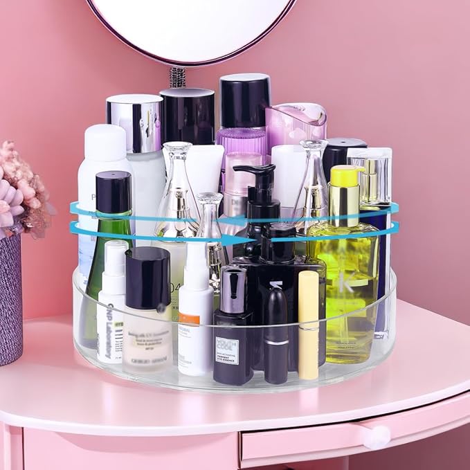 Makeup Organizer Countertop, Makeup Organization for Vanity，360°Rotating Makeup Organizer, Perfume Organizer, Skincare Organizers, Bathroom Counter Organizer, 11 inch Acrylic Clear Rotating Organizer