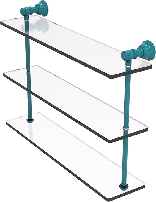 Allied Brass CL-5-22-GLT Carolina Collection 22 Inch Triple Glass Shelf, Glokzin Teal