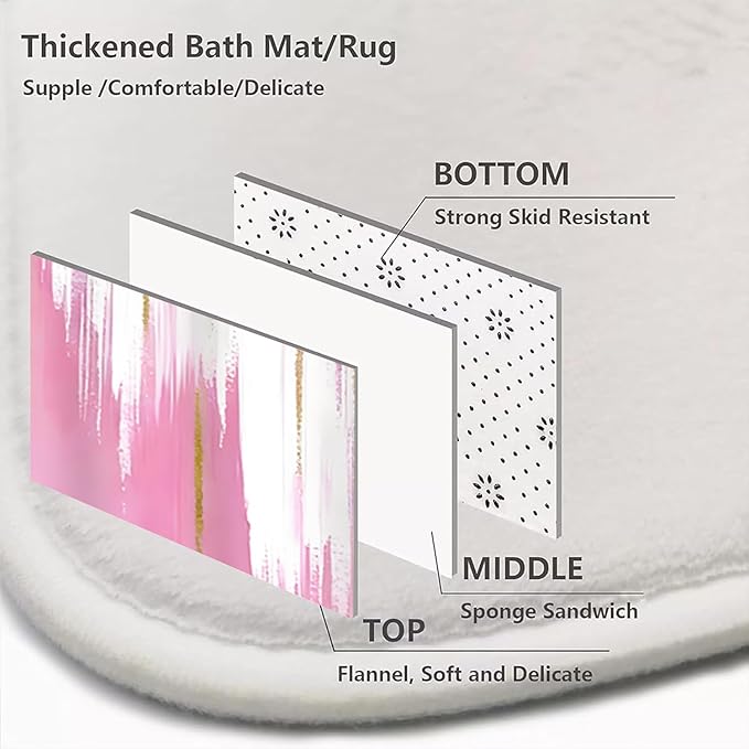 NBVKO 4PCS Pink Oil Painting Style Shower Curtain Set with Non-Slip Rugs,Toilet Lid Cover and Bath Mat,Bathroom Decor Accessory Set