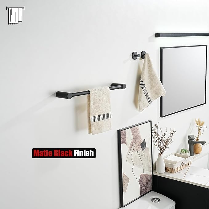 JQK Towel Bar Black, 18.5 Inch 304 Stainless Steel Thicken 0.8mm 2 Pieces Towel Rack Bathroom Wall Mount, Useable Length 16 Inch, TB610L16-PB