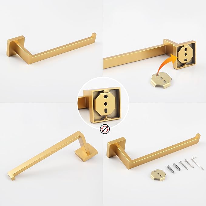 GERZWY Gold Stainless Steel Towel Ring Bathroom Hardware Hand Towel Holder for Bath Wall Mounted FG1606-BE