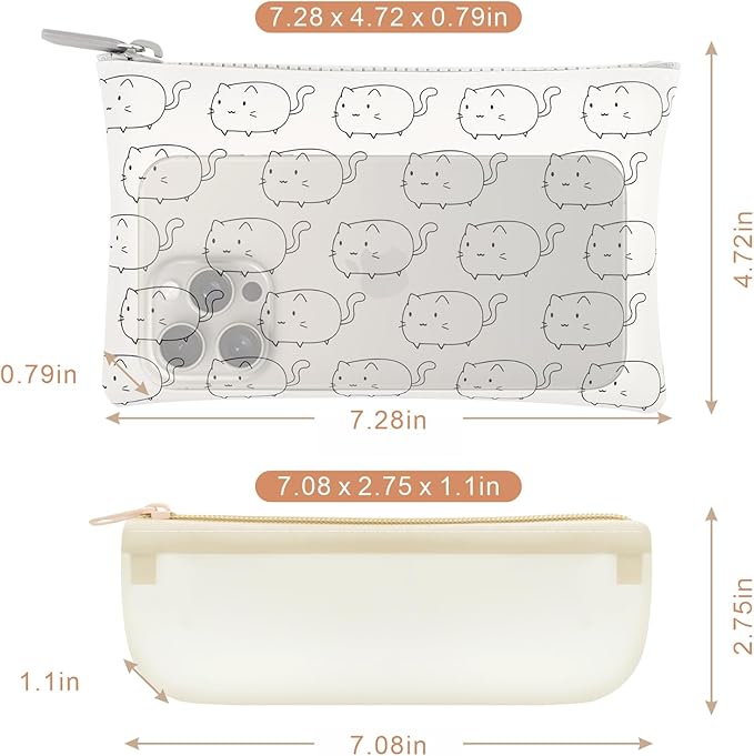 Manmihealth Cute Cat Silicone Makeup Bag, Cosmetic Bags for Women, Makeup Brushes Holder Travel, Portable Purse Pouch for Travel Essentials, Zipper Storage Organizer Bag
