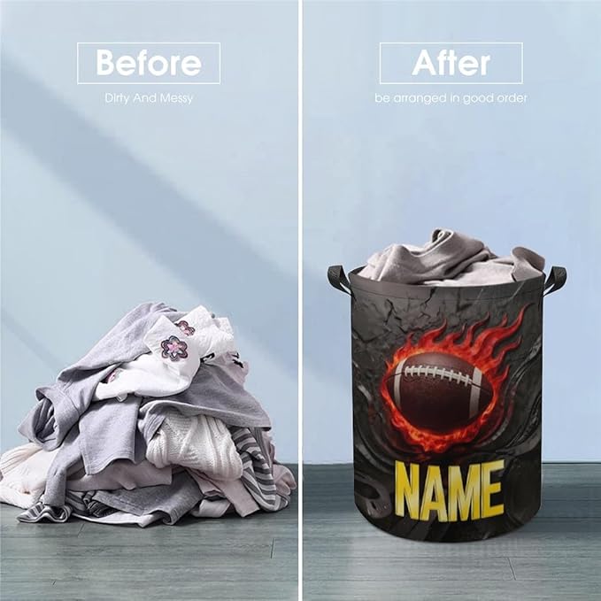 Personalized Rugby Laundry Hamper Custom Name Funny Dirty Clothes Laundry Basket Portable Storage Basket For Home Bathroom Family Football Lovers Xmas Birthday (style 9)