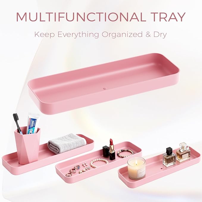 BSSN 10-Piece Pink Bathroom Accessories Set - Unbreakable Modern Bath Decor with Bamboo Accents - Includes Trash Can, Toilet Brush, Soap Dispenser, Tray, 2 Q-tip Holders - Complete Essentials