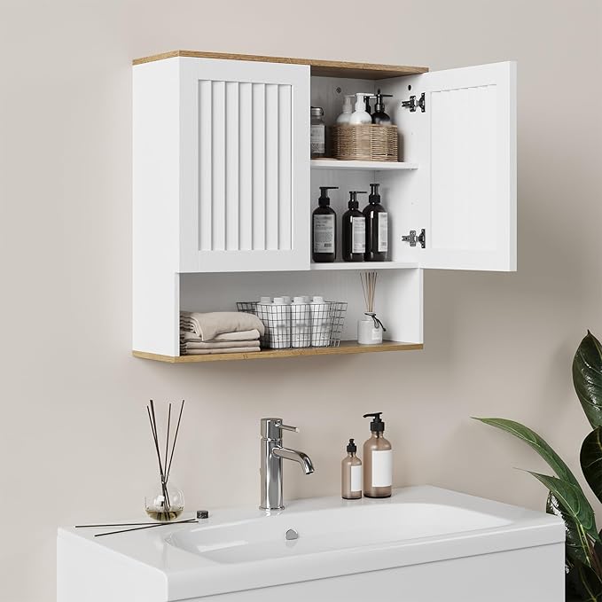 Kiasthome Bathroom Wall Cabinet, Medicine Cabinet with Louvered Doors & Adjustable Shelf, Over The Toilet Storage Cabinet for Laundry Room & Kitchen & Living Room
