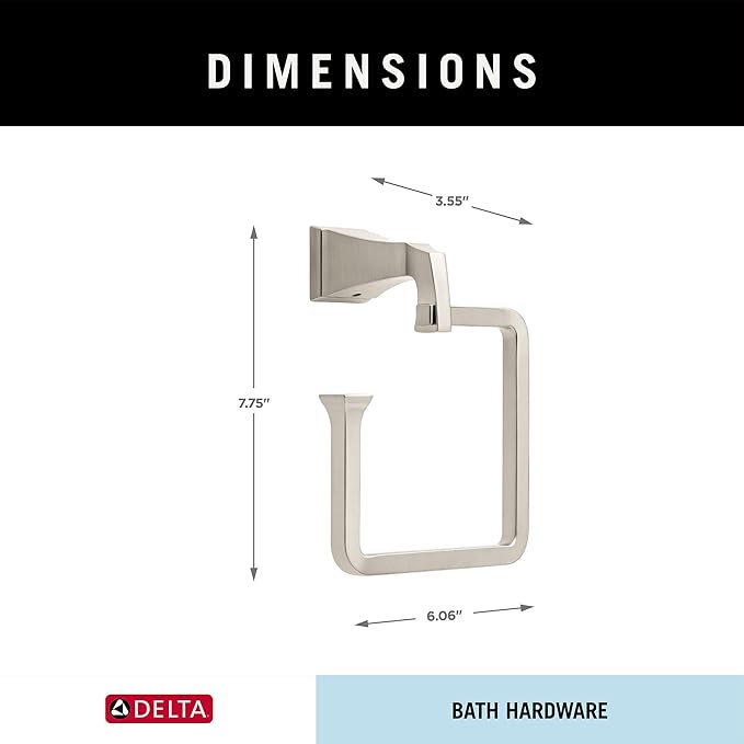 Delta Dryden (1-Pack) Hand Towel Holder Brilliance Stainless Steel Towel Racks for Bathroom Wall Square Towel Ring Holder for Bath Towel Hanger for Kitchen, Bathroom Accessories 75146-SS