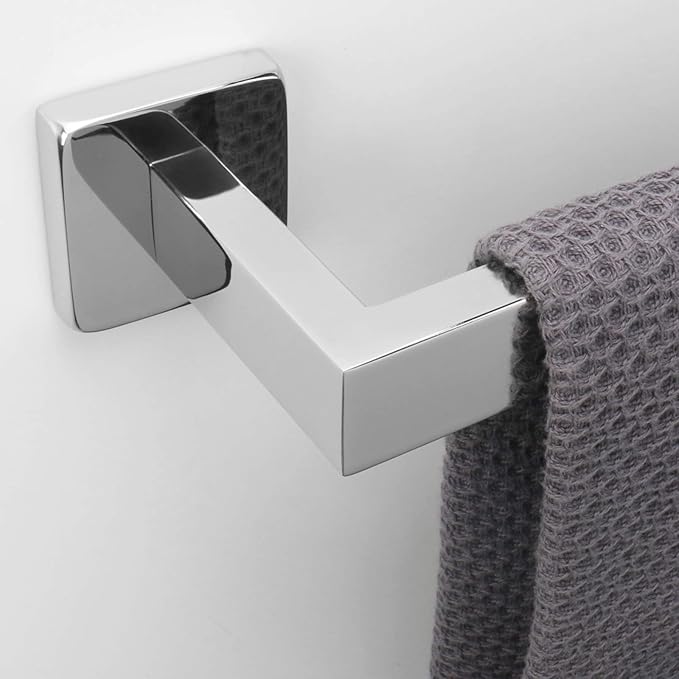 NearMoon Towel Bar, Bath Accessories Premium Thicken Stainless Steel Square Shower Towel Rack for Bathroom, Towel Holder Wall Mounted (1 Pack, Chrome Finish, 24 Inch)