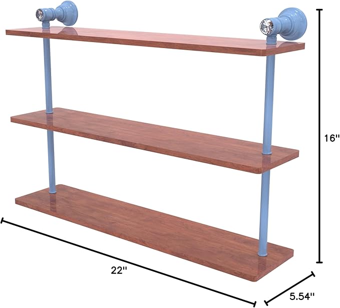 Allied Brass CC-5-22-IRW-FTB Carolina Crystal Collection 22 Inch Triple Wood Shelf, Flat Troll Blue