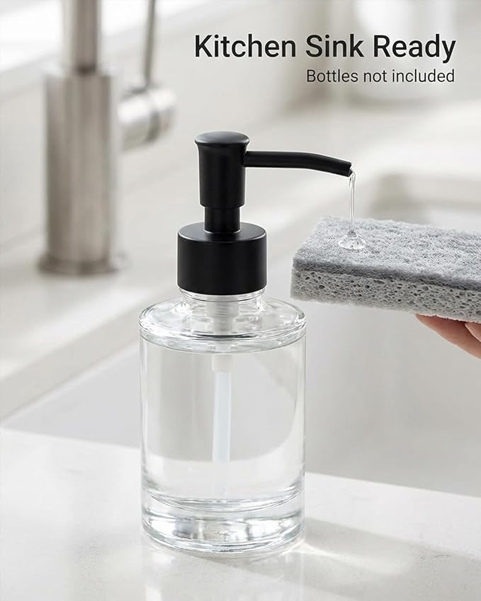 2-Pack Soap Dispenser Pumps Replacement, Universal Lotion & Soap Pump Heads for Standard 28/400 Bottle Neck, Black Finish (Fits 26mm-28mm/ 1.02-1.10 inch)
