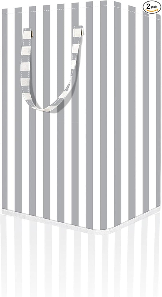 Large Laundry Basket ，75L Waterproof,Collapsible Laundry Hamper with Extended Handles for Clothes in the Family Dorm (Vertical Stripe Grey)