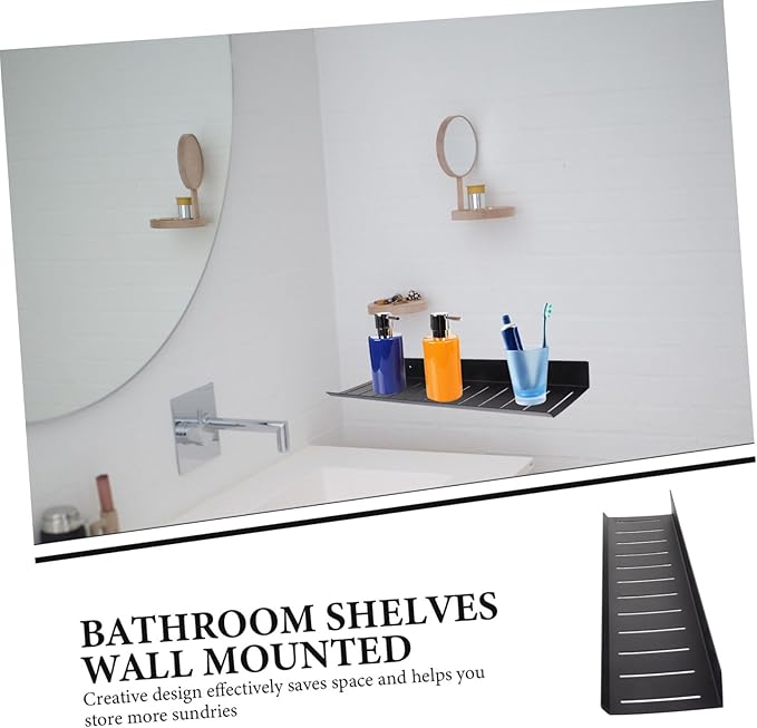 Garneck Black Space Aluminum Wall Mounted Bathroom Organizer Shelf Nail Wall Storage Rack for Living Bedroom Office Space Saving Bathroom Shelves