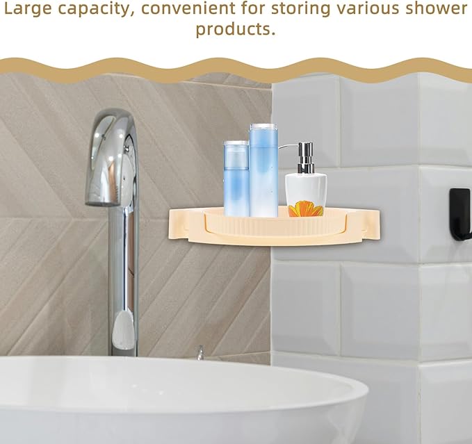 Rotatable Corner Wall Mounted Shelf for Bathroom and Kitchen, No Drilling Floating Storage Rack with 360° Rotating Organizer, Milk White Multifunctional Bathroom Shelf