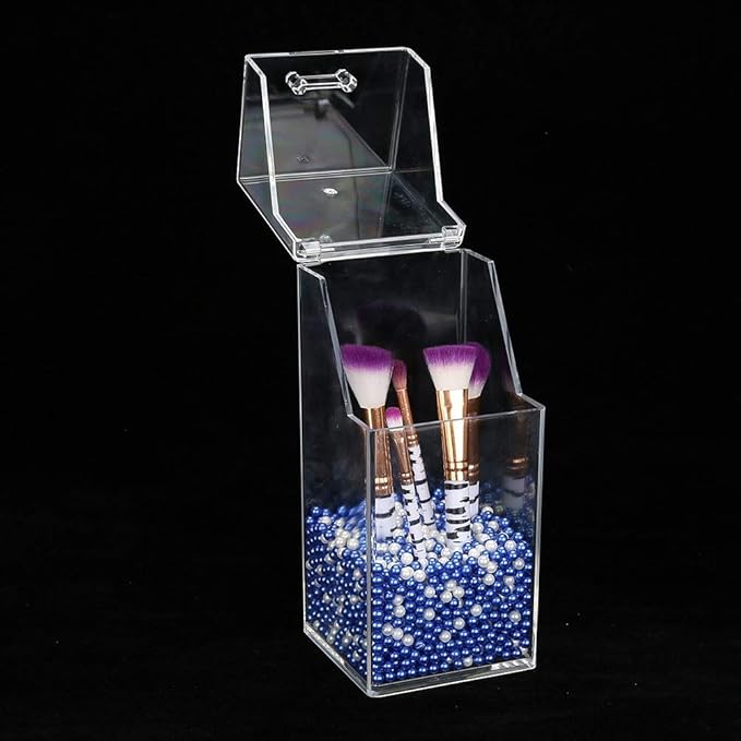 Brrnoo Acrylic Makeup Brush Holder with Lid, & Modern & Sleek, Transparent, Makeup Storage Box, Nail Brush Storage for DIY Nail Art & Salon