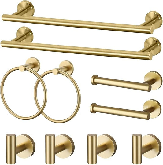 Bathroom Hardware Set, 16" Bathroom Towel Holder with Toilet Paper Holder, Towel Ring, Towel Hook, Bathroom Accessories for Kitchens, Laundry Rooms (10, Gold)