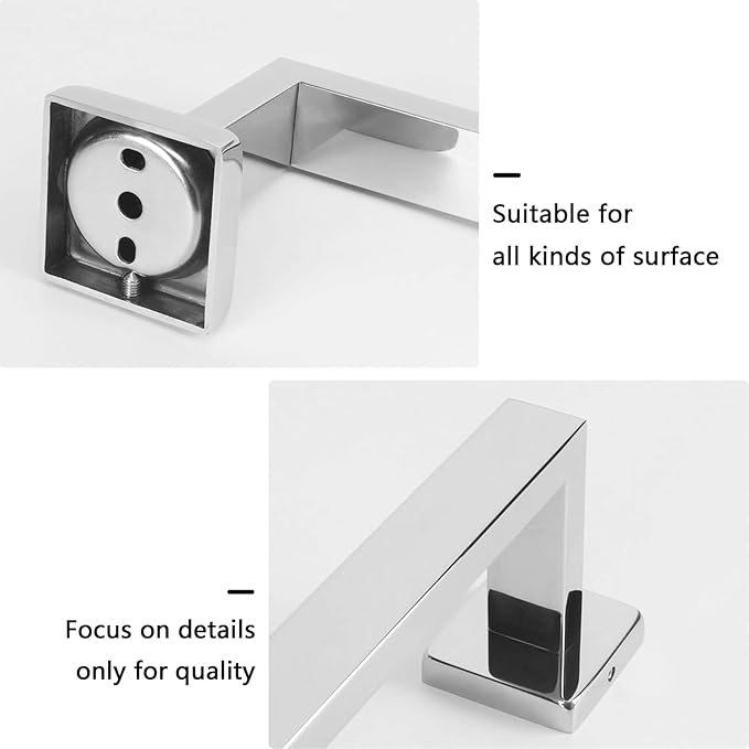 NearMoon Towel Bar, Bath Accessories Premium Thicken Stainless Steel Square Shower Towel Rack for Bathroom, Towel Holder Wall Mounted (1 Pack, Chrome Finish, 24 Inch)