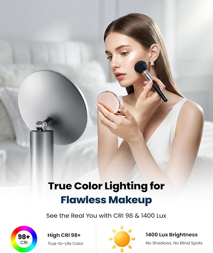 SJZX Silver Lighted Makeup Mirror with Travel Case & 10X Magnification, Rechargeable Vanity Mirror with Lights, 70 LED 3CCT Lighting, Portable Mirror for Desk & Travel, Gift for Women Wife Girlfiend