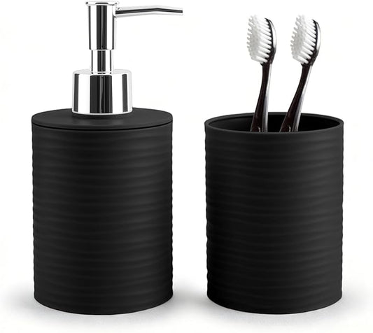 2 Piece Bathroom Accessory Set, Bathroom Accessories Set Include Soap Dispenser and Toothbrush Holder for Modern Bathroom Decor
