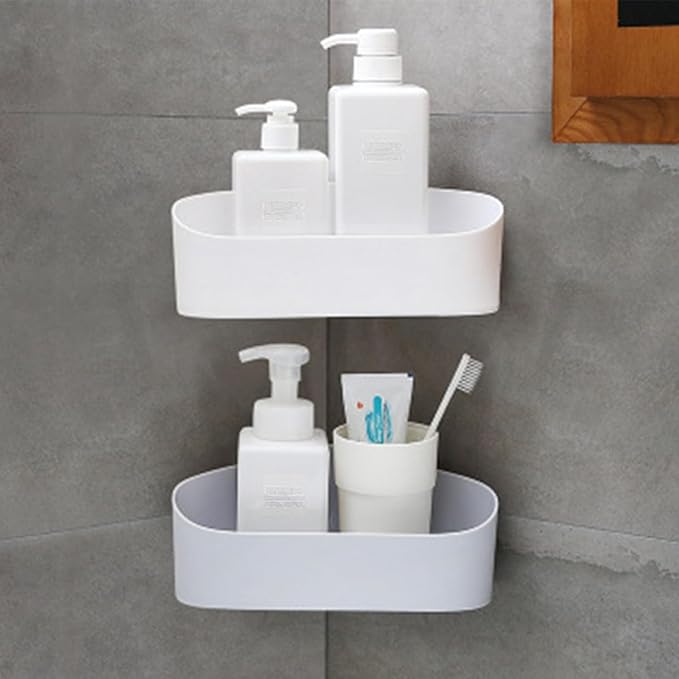 Garneck Wall-Mount Storage Rack Bathroom Shelf Organizer Kitchen Storage Shelf Plastic Draining Rack 2Pcs Set for Bathroom