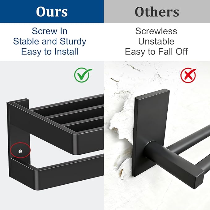 TNOMS Matte Black Towel Rack 23.6-inch Towel Bar Double Towel Holder Stainless Steel Bathroom Hardware Accessories Set