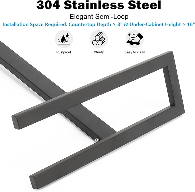 Livabber Standing Hand Towel Holder, 304 Stainless Steel Hand Towel Rack Stand with Heavy Marble Base, Bath Accessories, Towel Ring for Bathroom Kitchen Countertop, 14 Inch (Black)