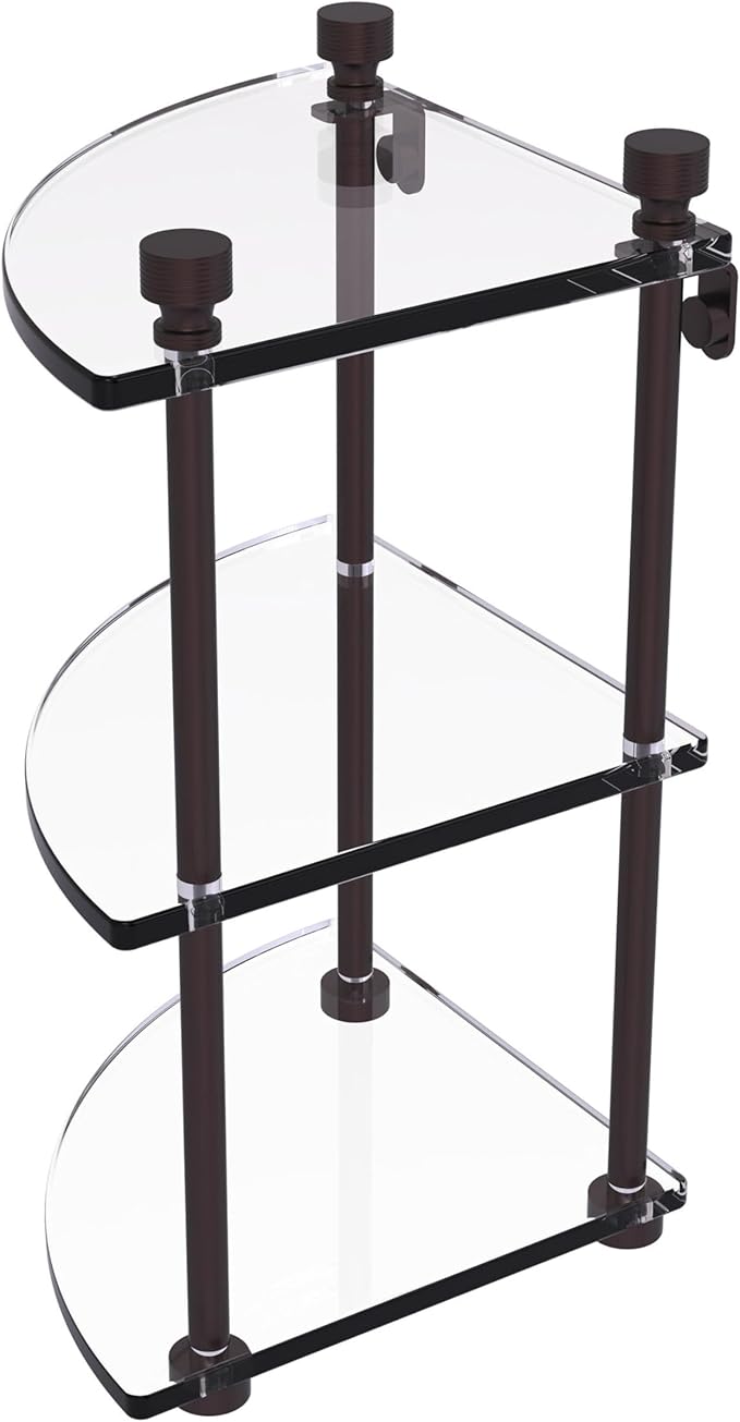 Allied Brass FT-6-ABZ Foxtrot Collection Three Tier Corner Glass Shelf, Antique Bronze
