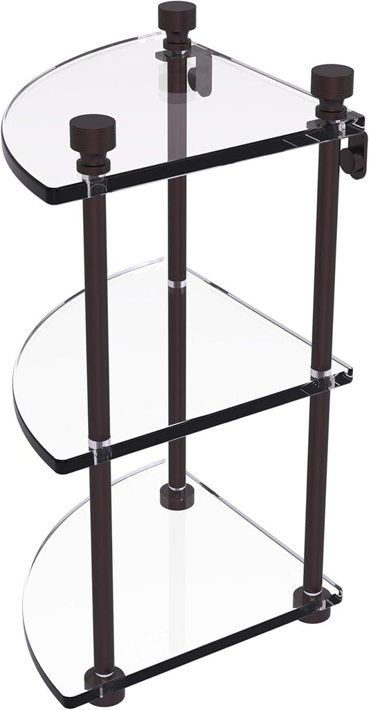 Allied Brass FT-6-ABZ Foxtrot Collection Three Tier Corner Glass Shelf, Antique Bronze
