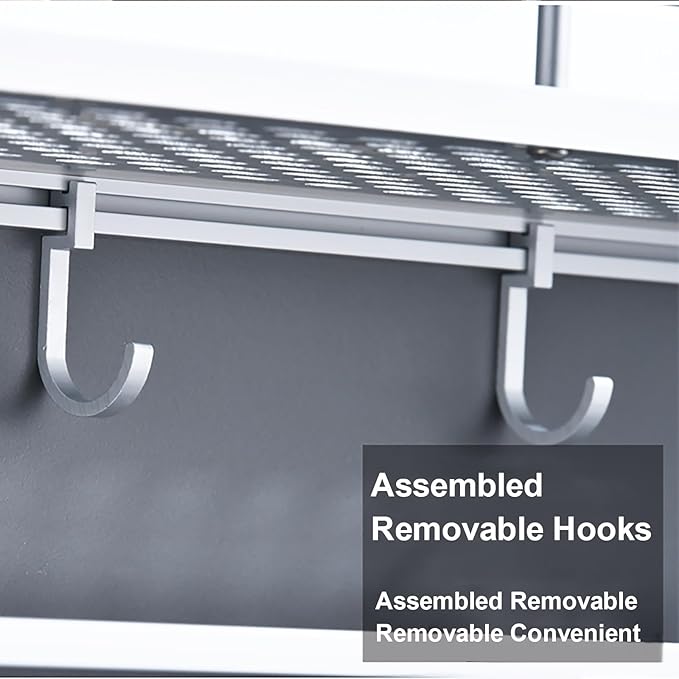 Space Aluminum Bathroom Shelf, Wall Mounted Storage Rack, Wall Storage Rack, Skeletonized Design with Hooks and Crossbars, Suitable for Washroom, Kitchen, Student Dormitory(60 * 14 * 13cm)