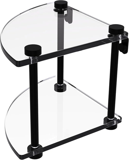 Allied Brass NS-3-BKM Two Tier Corner Glass Shelf, Matte Black