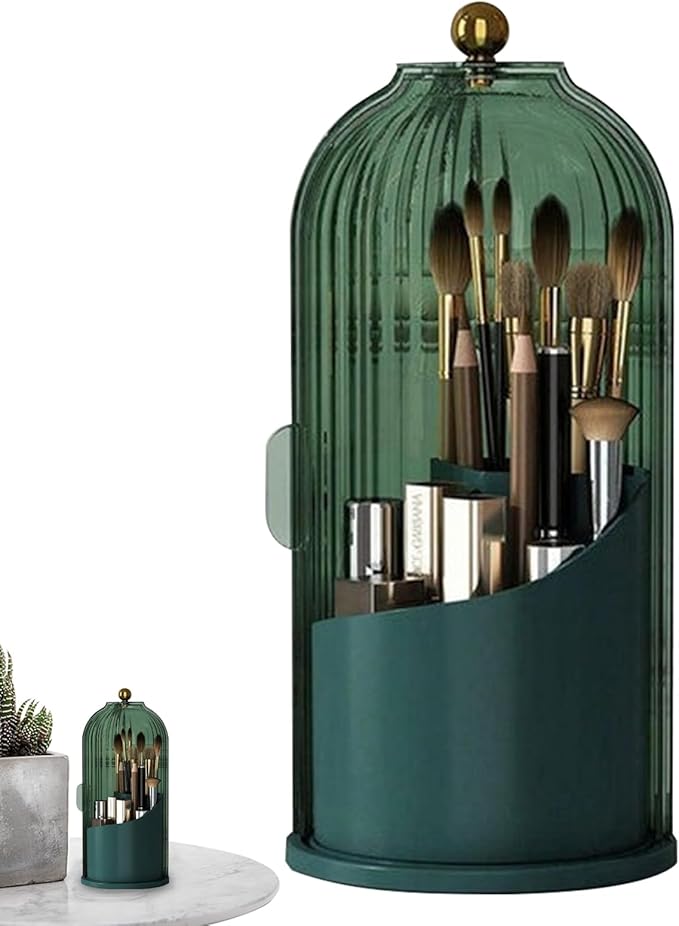 Multi-function Rotating Bird Cage Toiletries Storage Rack ?€? Makeup Organizer, Brush Holder | Transparent Dust-proof Box, 360 Rotating Design for Dressing Tables, Desktops, Bathroom Countertops