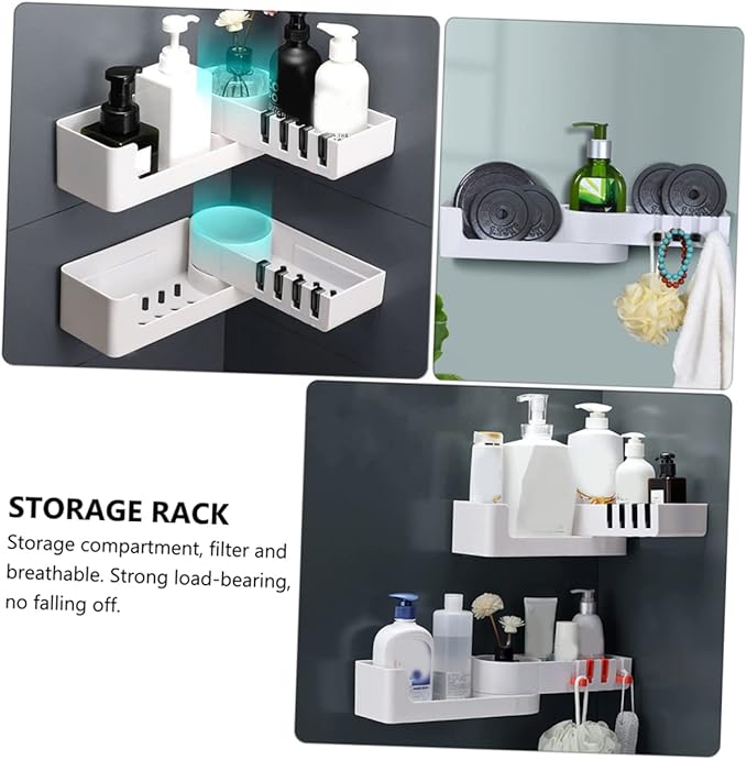 Wall-Mounted Adhesive Bathroom Shelf Rotating Storage Rack Punch-Free Organizer for Corner Black Hooks for Bathrooms and Showers