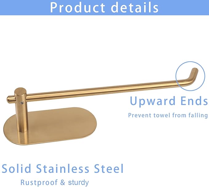 TocTen Hand Towel Holder/Towel Ring, No Drilling Stick on Wall Hand Towel Bar, SUS 304 Stainless Steel Hand Towel Rod, Strong Self Adhesive Hand Towel Rack/Hanger for Bathroom Kitchen (Brushed Gold)