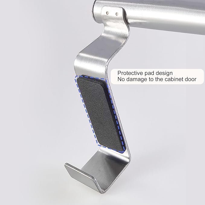 Mziart Over The Door Towel Rack for Bathroom Kitchen, 14 Inch Brushed Stainless Steel Over Cabinet Towel Bar with Hooks, Cupboard Towel Holder, Space-Saving Towel Hanger, Silver
