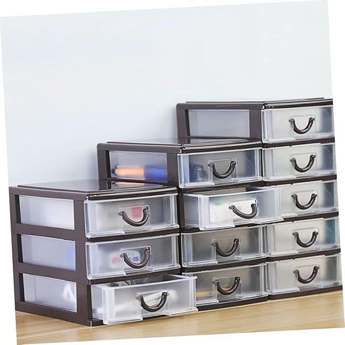 Multifunctional Plastic Storage Box with Drawer Handle Translucent Desktop Organizer for Office Cosmetics and Sundries Compact 6.88X5.90X5.11 Inch
