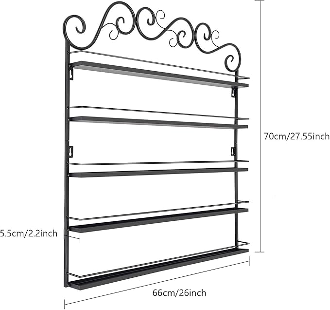 Metal Nail Polish Racks, 5-Tier Wall Mounted Nail Polish Display Holder Organizer Rack for Home Salon Business Spa L26 X W2.2 (Black)