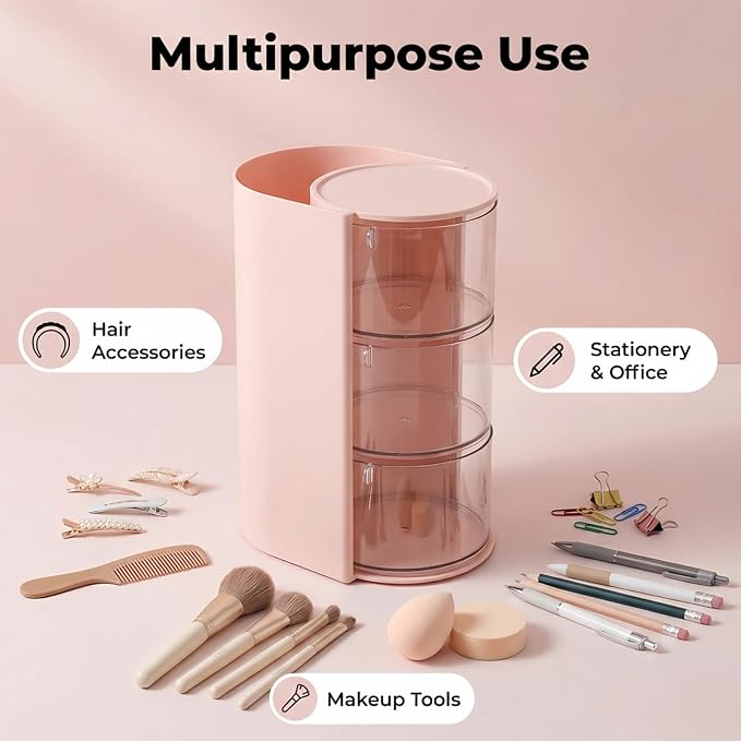 Girls Hair Accessories Organizer with Hair Brush Holder,Hair Organizer Storage With 2 Hooks For Girls,3 Layer Hair Tie Organizer (Pink)