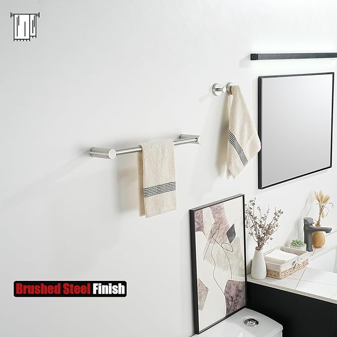 JQK Towel Bar Brushed, 18.5 Inch 304 Stainless Steel Thicken 0.8mm 2 Pieces Towel Rack Bathroom Wall Mount, Useable Length 16 Inch, TB610L16-BN