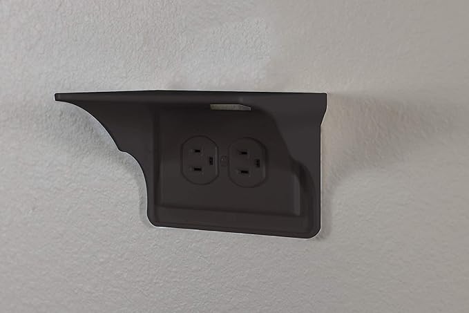 Power Perch Horizontal Wall Outlet Shelf with Cord Storage Strap - Declutter & Reclaim Bathroom Counter Space - Alexa Stand, Apple Homepod Shelf, Toothbrush Holders Wall Mounted - Black, 2-Pack