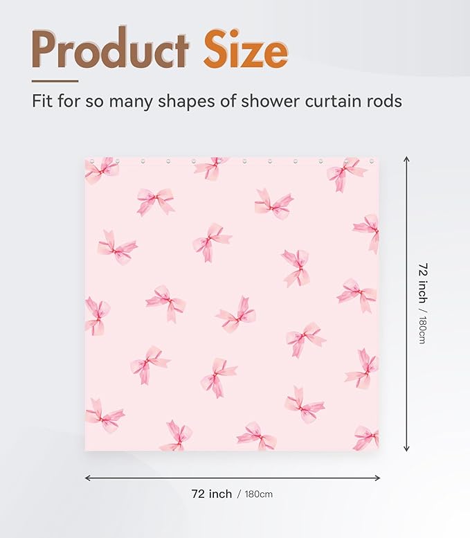 MAMUSE Shower Curtain for Bathroom - Cute Aesthetic Decorative Modern Girly Unique Girls Design Pretty Women Waterproof Fabric Cloth Cortinas de Baño Bathtub 72 x 72 Inch, Pink Bow