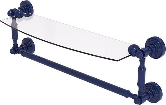 Allied Brass WP-33TB/18-MBL Waverly Place Collection 18 Inch Glass Vanity Shelf with Integrated Towel Bar, Mediterranean Blue