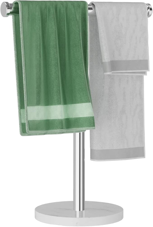 Hand Towel Holder, T-Shape Freestanding Towel Stand with Heavy Marble Base, Stainless Steel Hand Towel Rack for Bathroom Vanity, Kitchen Countertop, Brushed Nickel