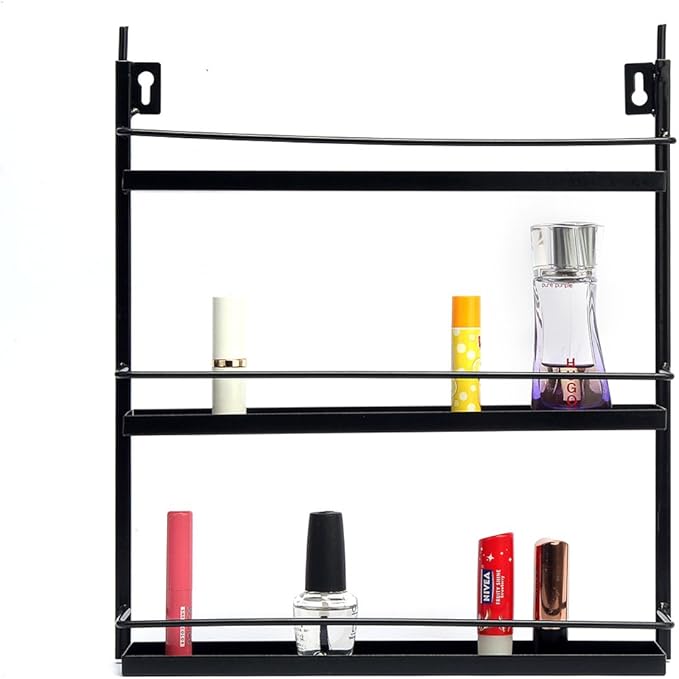 DAZONE DIY Metal Nail Polish Mountable 5 Tier Organizer Nail Polish Wall Rack Organizer Holds 50 Bottles Nail Polish (Black)