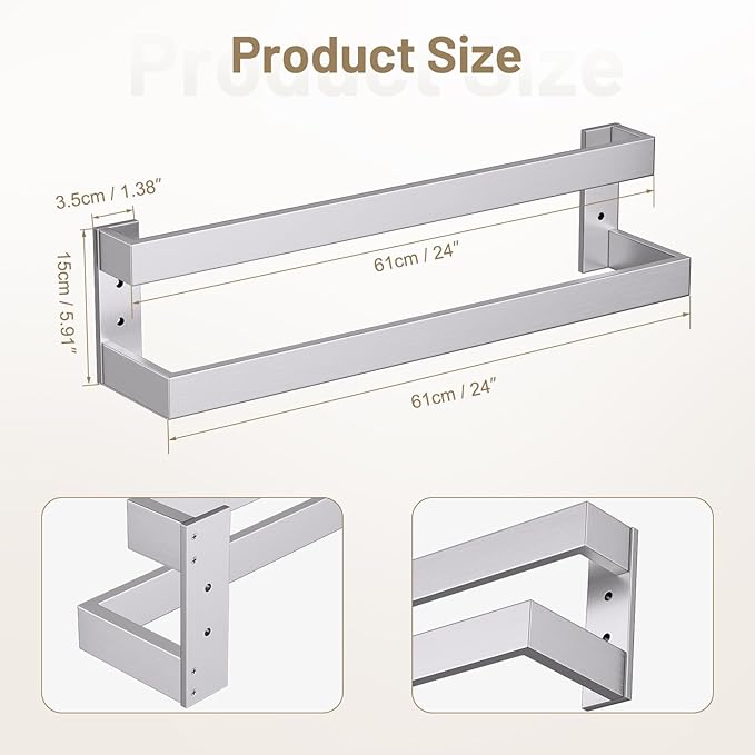 TNOMS Double Towel Bar,Towel Rack for Bathroom Stainless Steel Wall-Mounted Bathroom Hardware Accessories Brushed Nickel 24 Inch