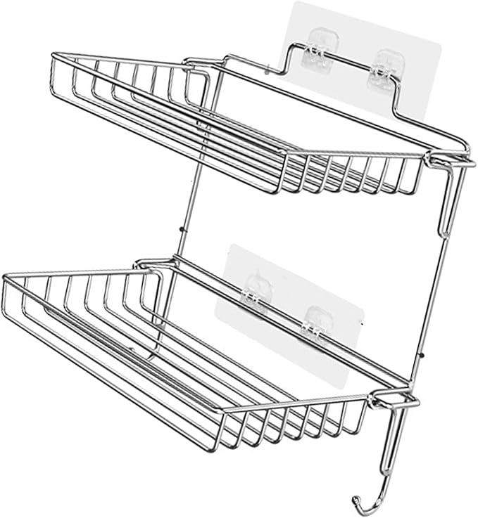 Stainless Steel Folding Storage Rack | 2 - Tier Wall Mounted Shelves for Bathroom/Kitchen | Space Saving Organizer with 20lb Load Capacity | No Tools Installation