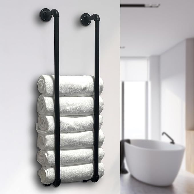 Towel Racks for Bathroom Wall Mounted,36 Inch Industrial Pipe Towel Rack Storage Organizer Hanging Towel Holder(Black)