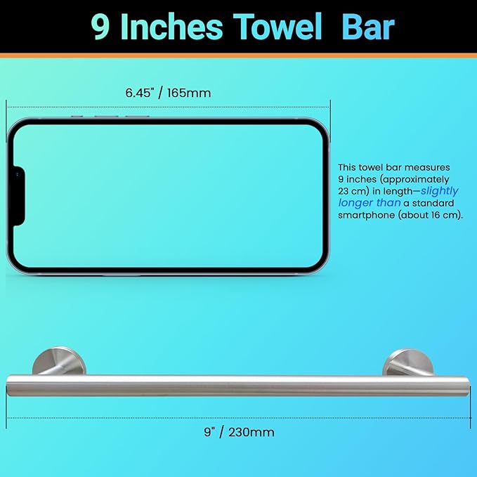 Miyili Small Kitchen Towel Bar 9 Inch Stainless Steel Cabinet Hand Towel Bar Hanger Rail Towel Rod Round Modern Style Brushed Finish