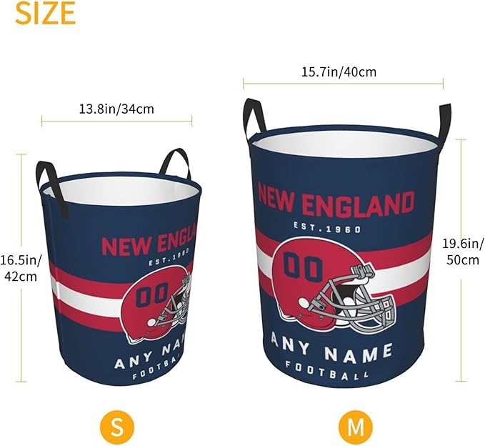 Custom New England Laundry Hamper - Personalized Football Style Laundry Basket - Customized Name And Number - Dirty Clothes Hamper Waterproof Large Capacity Hamper for Bedroom Bathroom Living Room