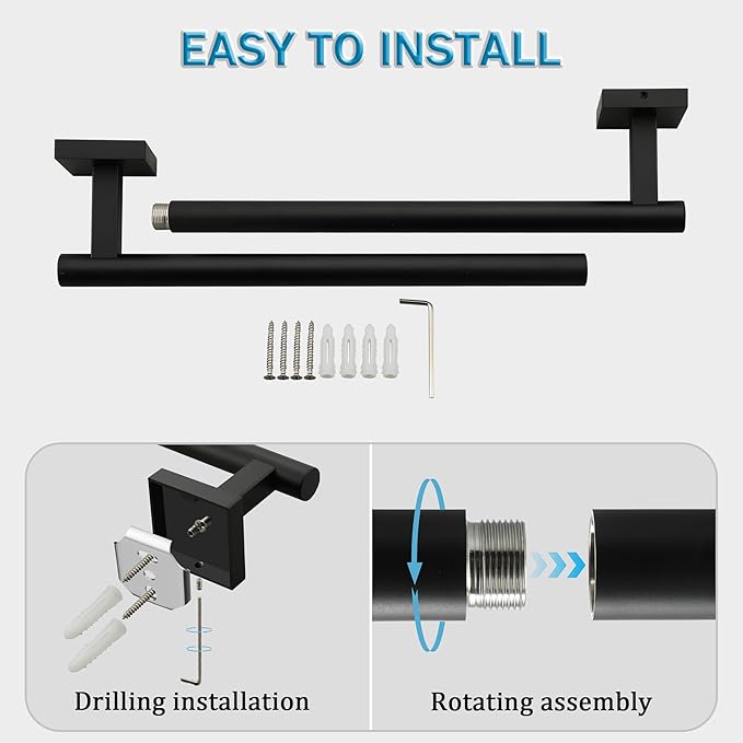 Alise 24 Inch Bathroom Towel Bar, SUS304 Stainless Steel Towel Racks for Bathroom, Towel Rack Wall Mounted Heavy Duty Hand Towel Holder Single Towel Bar, Matte Black