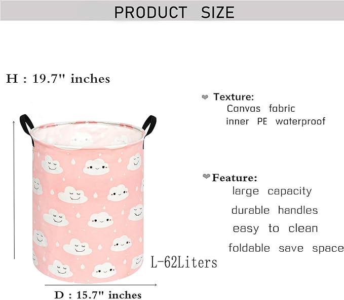 KUNRO Round Laundry Gift Basket Storage Hamper, Clothes Storage Organizer Bins, Shelf Basket with Handles for Room Decor (Smile)