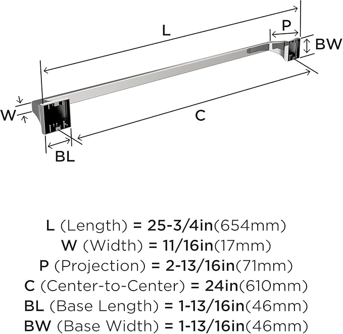 Amerock BH3602426 | Chrome Towel Bar | 24 in (610 mm) Towel Rack | Mulholland | Bathroom Towel Holder | Bathroom Hardware | Bath Accessories