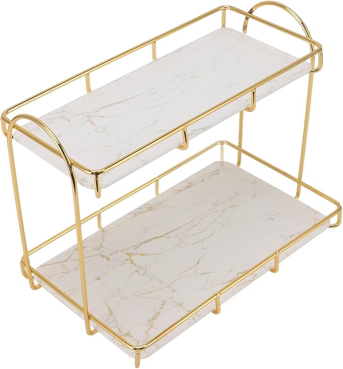 2 Tier Cosmetic Storage Rack Large Capacity Gold Metal Storage Shelf for Bathroom Kitchen Bedroom